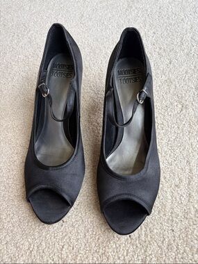 Mootsies Tootsies Black Satin Peep-Toe Mary Jane Heels